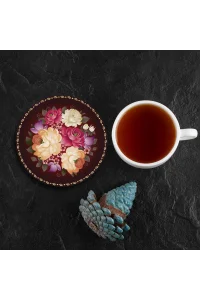 Valerine Life Sarı Pembe Gül Desenli Yıkanabilir Kaydırmaz Ofis Çay ve Fincan Bardak Altlığı 10x10cm 6 Adet