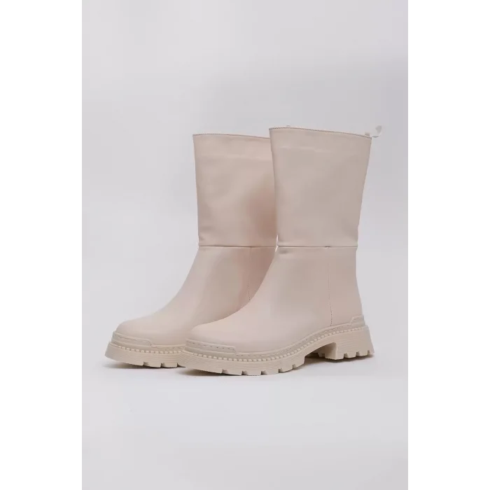 Capri Vegan Deri Termal Kauçuk Krem Rengi Yarım Bot 45027