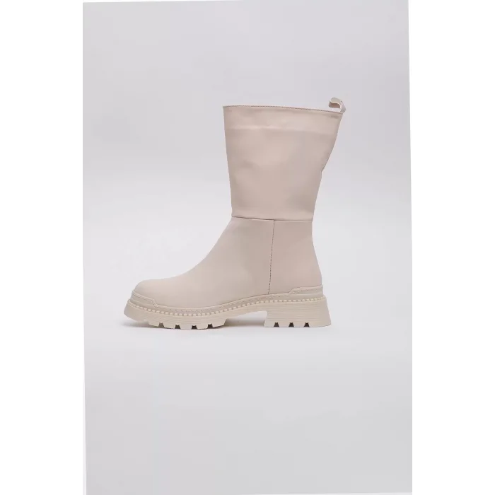 Capri Vegan Deri Termal Kauçuk Krem Rengi Yarım Bot 45027