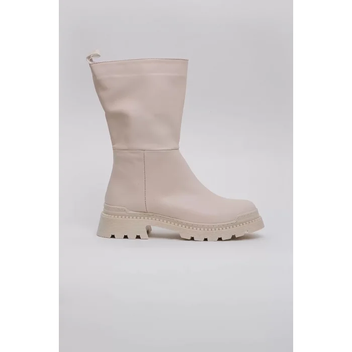 Capri Vegan Deri Termal Kauçuk Krem Rengi Yarım Bot 45027