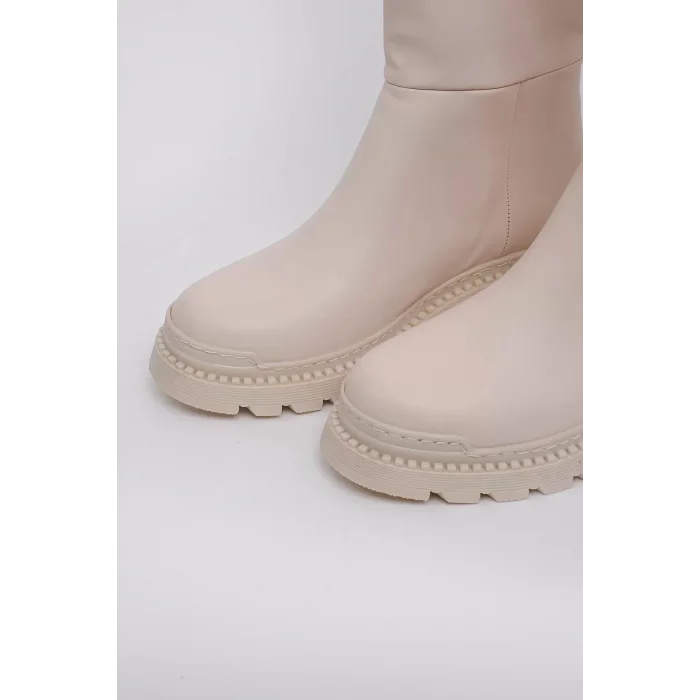 Capri Vegan Deri Termal Kauçuk Krem Rengi Yarım Bot 45027