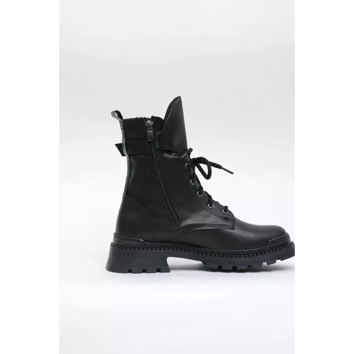 Kelly Bağcıklı Tokalı İçten Fermuarlı Vegan Deri Termal Yarım Bot 45028