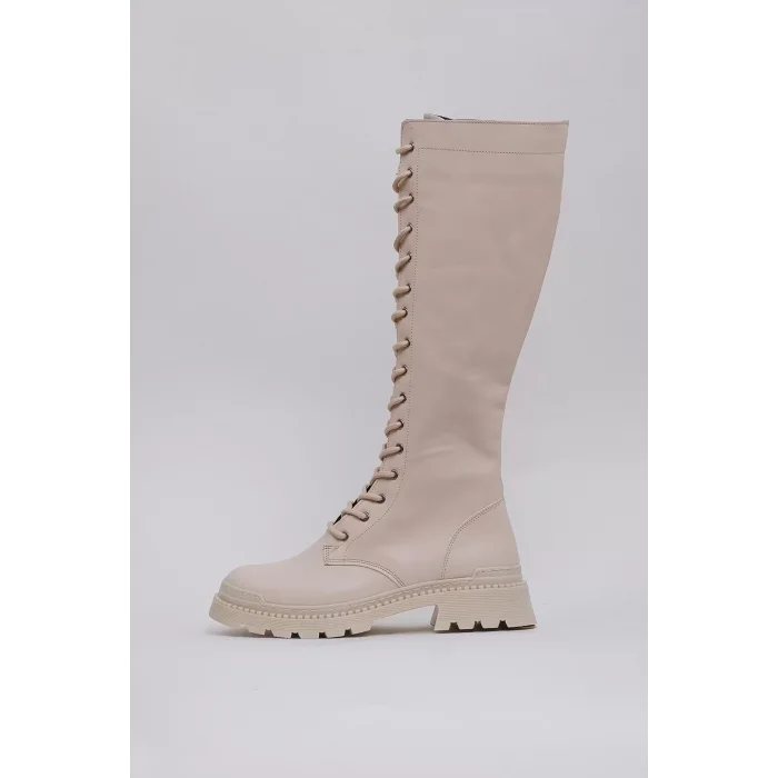 Rosemery Bağcıklı İçten Fermuarlı Vegan Deri Termal Krem Rengi Kauçuk Bot 45024