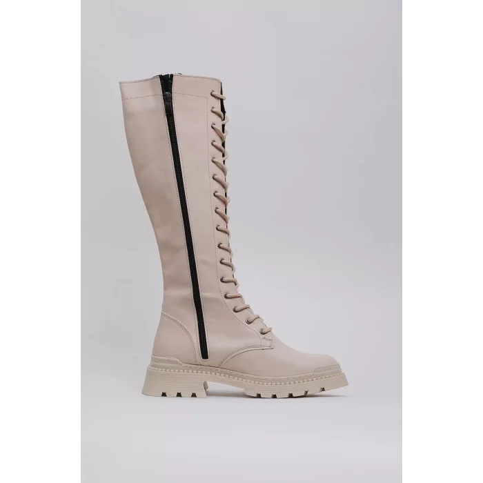 Rosemery Bağcıklı İçten Fermuarlı Vegan Deri Termal Krem Rengi Kauçuk Bot 45024