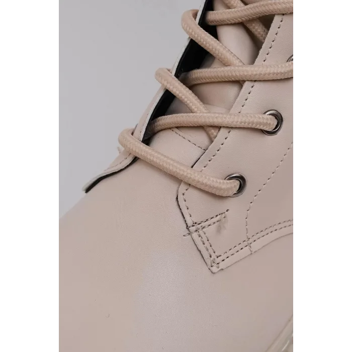 Rosemery Bağcıklı İçten Fermuarlı Vegan Deri Termal Krem Rengi Kauçuk Bot 45024