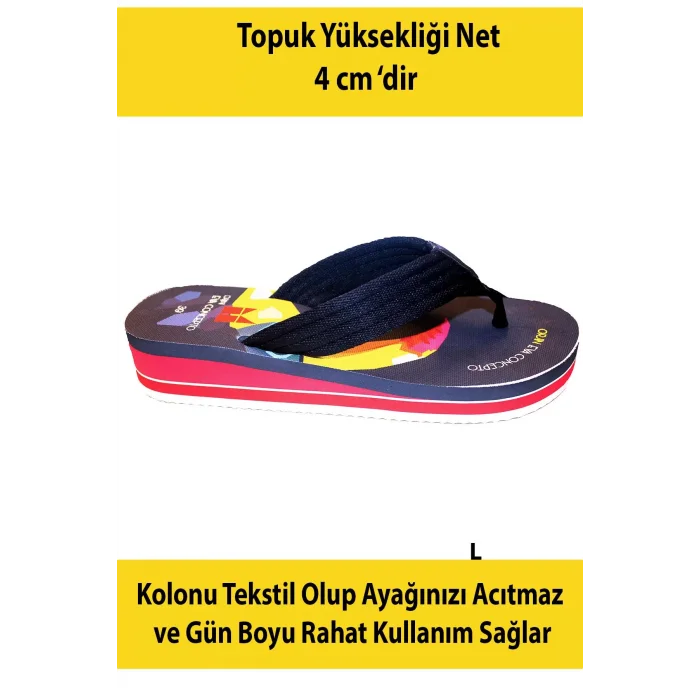 Kadın Eva Yüksek Tabanlı Tesktil Kolonlu Ultra Hafif Parmak Arası Plaj Terliği 45013