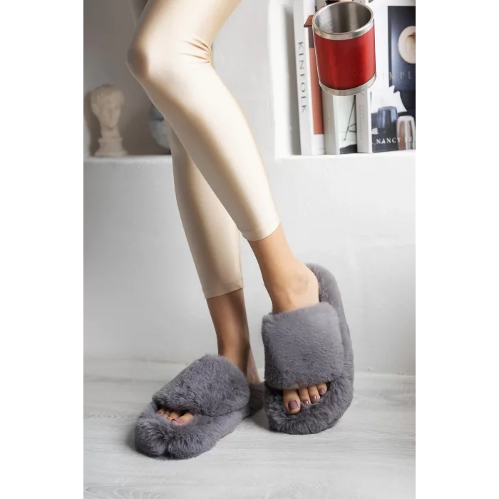 Hafif Eva Taban Peluş Terlik , Çeyizlik Kadın Füme Ev Terliği 45017