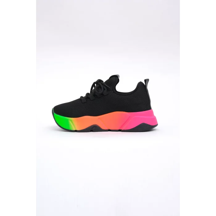 Kalın Taban Outdoor Kadın Sneaker Siyah Çok Renkli Ayakkabı 45020