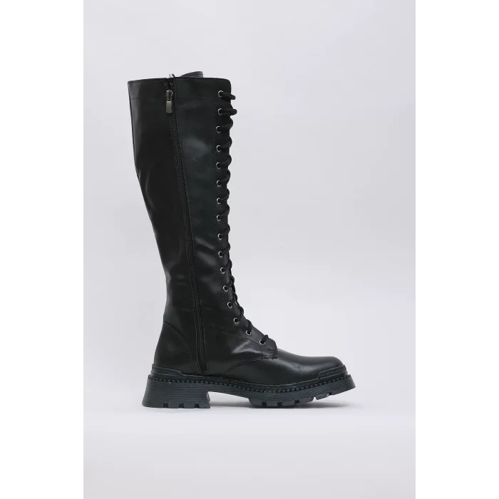 Rosemery Bağcıklı İçten Fermuarlı Vegan Deri Termal Siyah Kauçuk Bot 45024