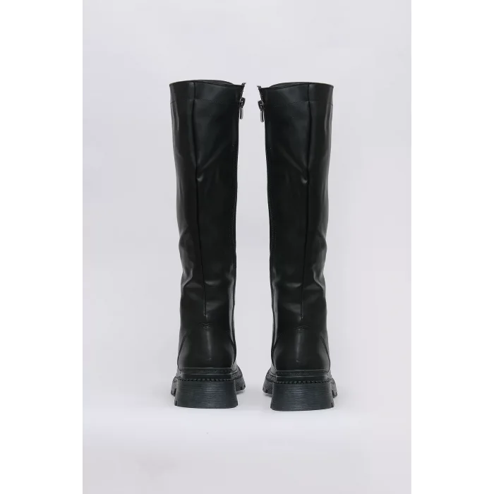 Rosemery Bağcıklı İçten Fermuarlı Vegan Deri Termal Siyah Kauçuk Bot 45024