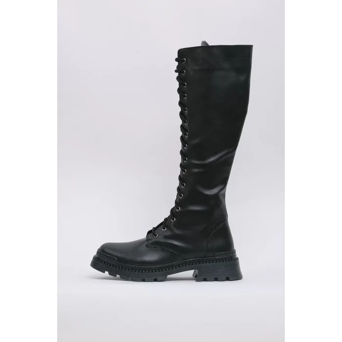 Rosemery Bağcıklı İçten Fermuarlı Vegan Deri Termal Siyah Kauçuk Bot 45024