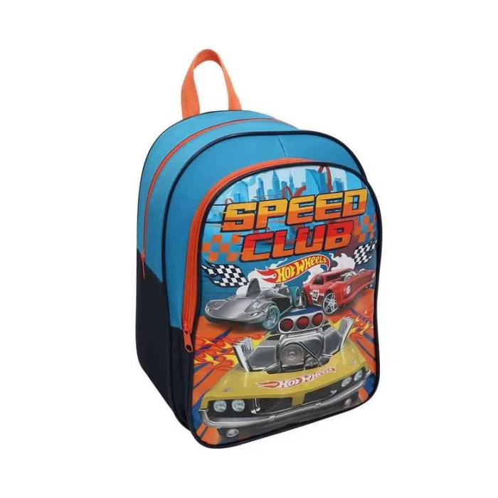 Hot Wheels Lisanslı Beslenmeli İlkokul Çantası Mavi-Turuncu Wide Speed Club