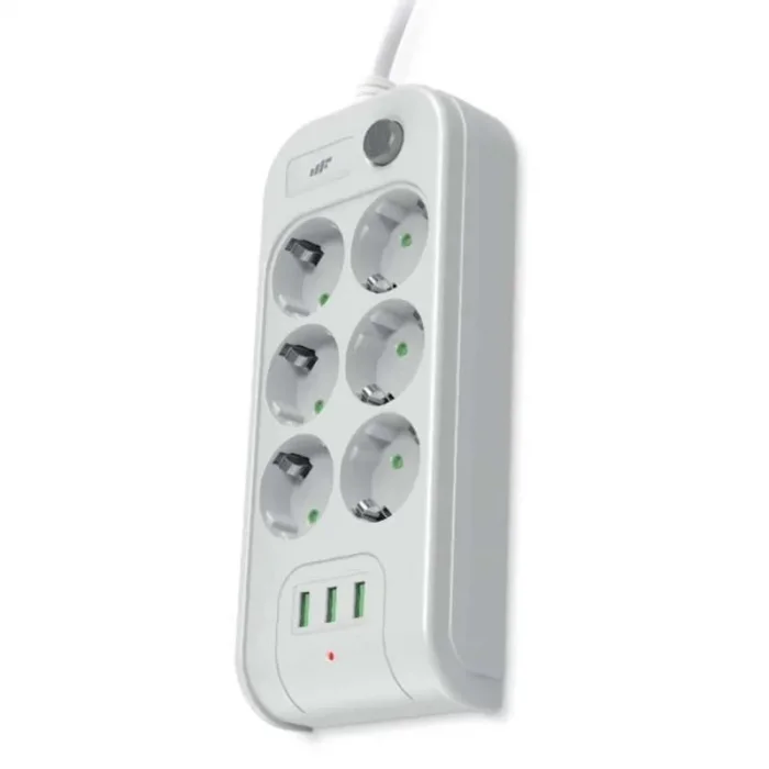 MF Product Jettpower Akım Korumalı 3 USB’li 6’lı Grup Priz 2 m Uzatma Kablosu Beyaz
