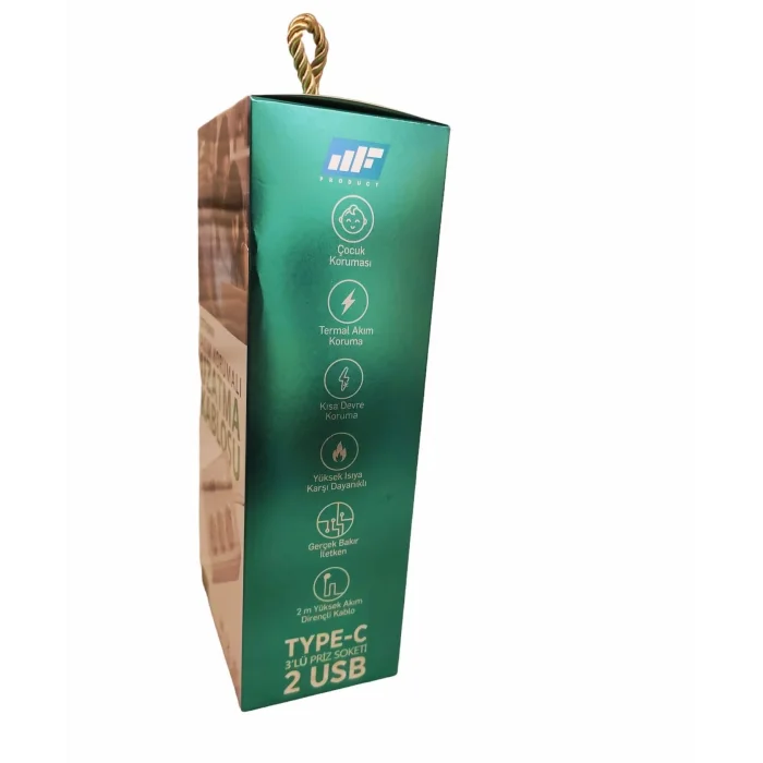 MF Product Jettpower Akım Korumalı TYPE-C 2 USB’li 3’lü Grup Priz 2 m Uzatma Kablosu Beyaz