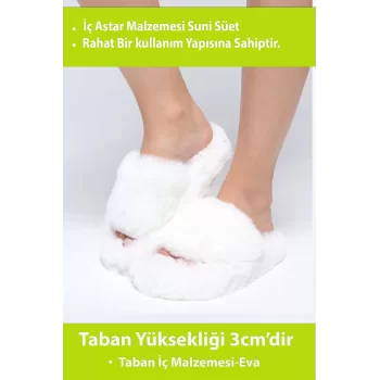 Hafif Eva Taban Peluş Terlik , Çeyizlik Kadın Beyaz Ev Terliği 45017