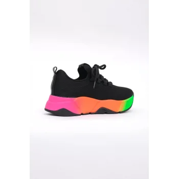 Kalın Taban Outdoor Kadın Sneaker Siyah Çok Renkli Ayakkabı 45020
