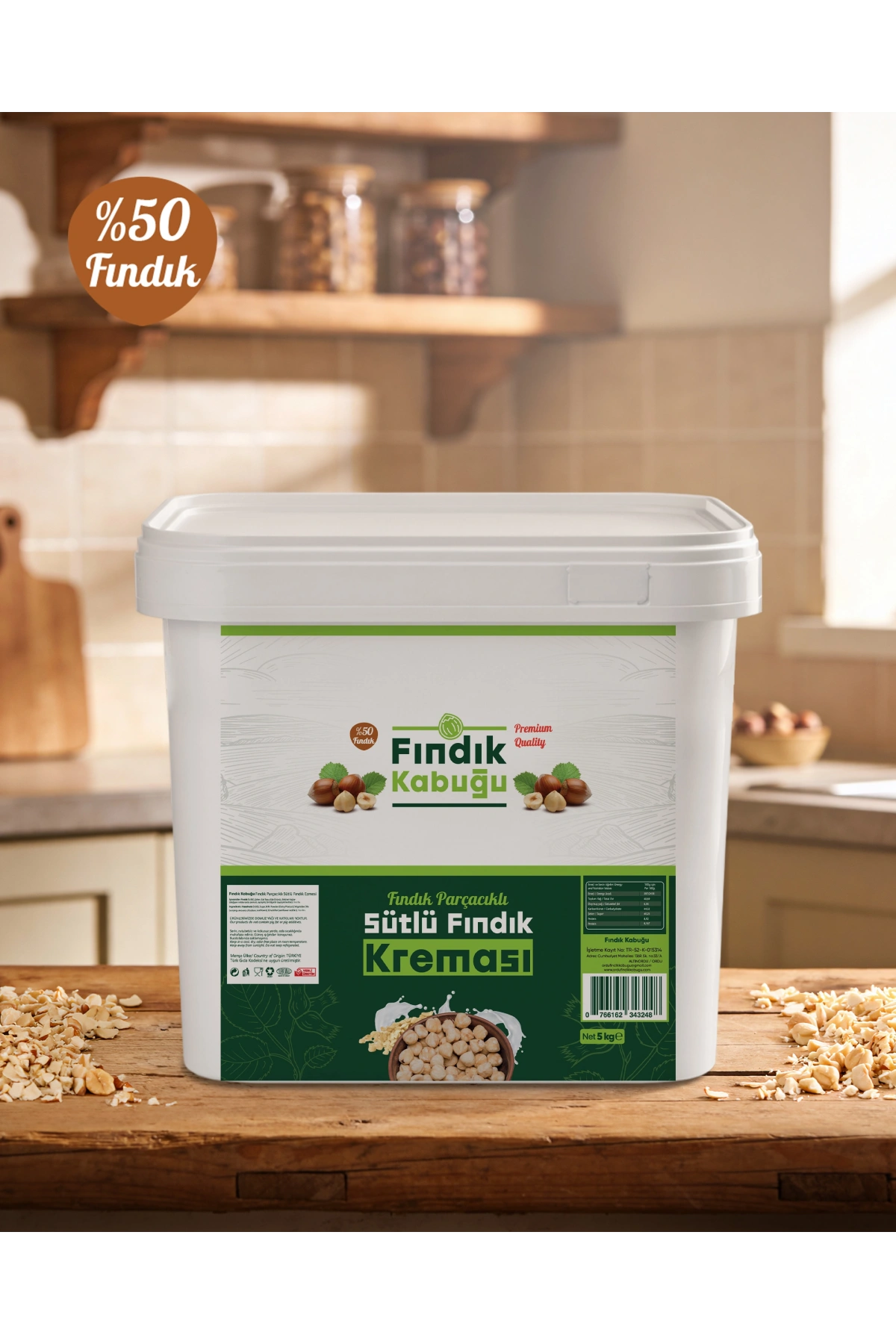 Fındık Kabuğu %50 Fındık Parçacıklı Fındıklı Sütlü Krema 5 Kg