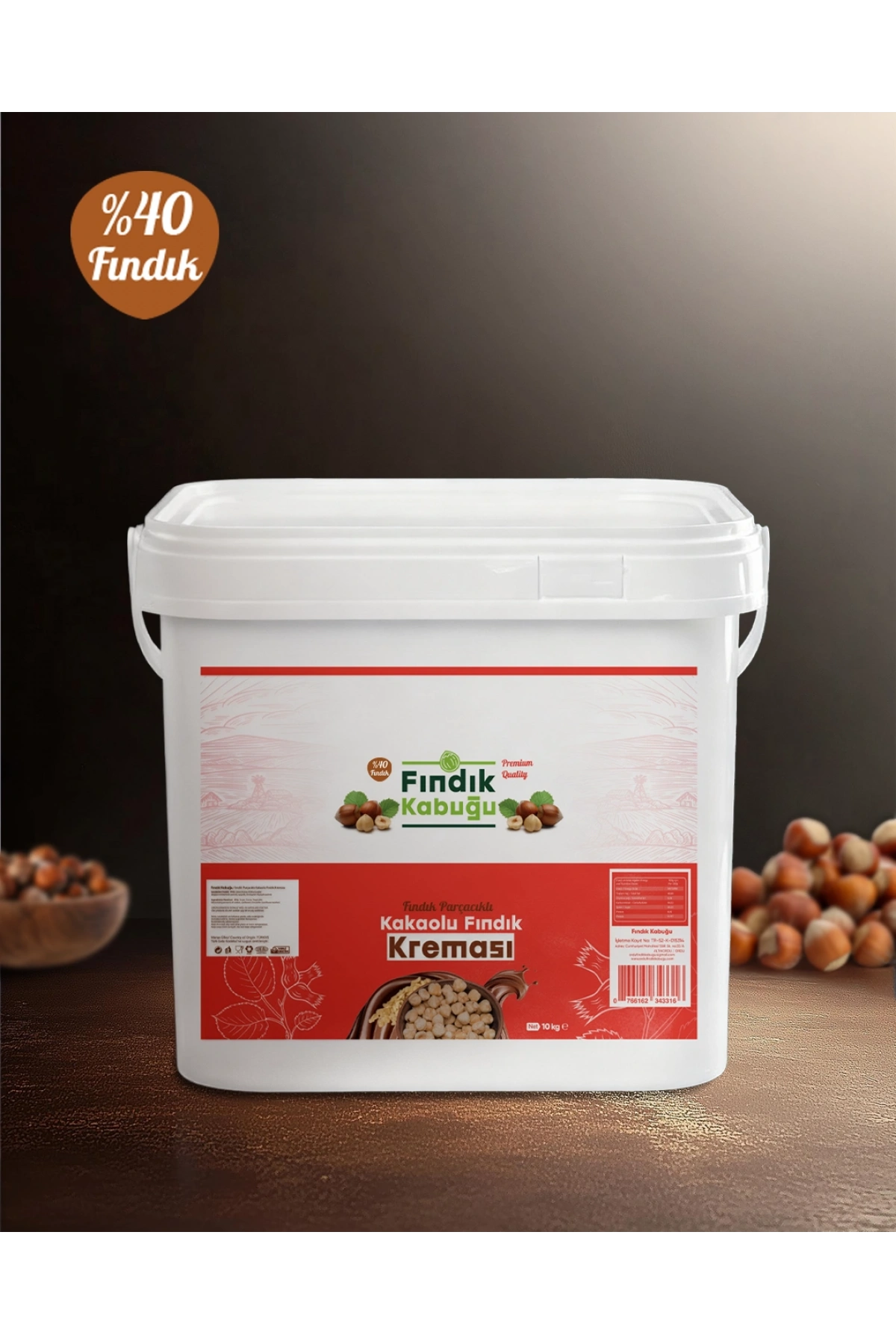 Fındık Kabuğu %40 Fındık Parçacıklı Fındıklı Kakaolu Krema 10 Kg