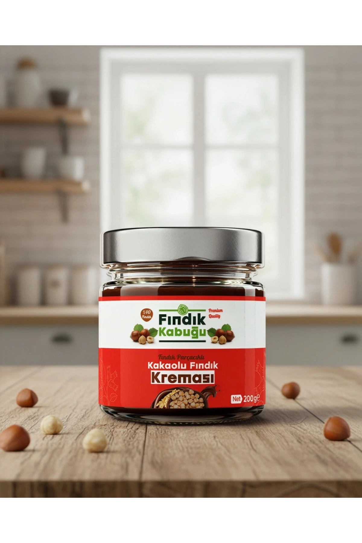 Fındık Kabuğu Fındık Parçacıklı Kakaolu %40 Fındık Kreması 200 gr