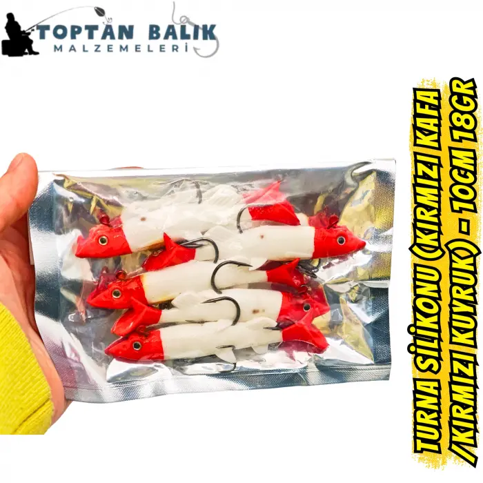 Fırsat Paketi: Turna Silikonu 10cm 18gr - Kırmızı Kafa Kırmızı Kuyruk (5’li Set)