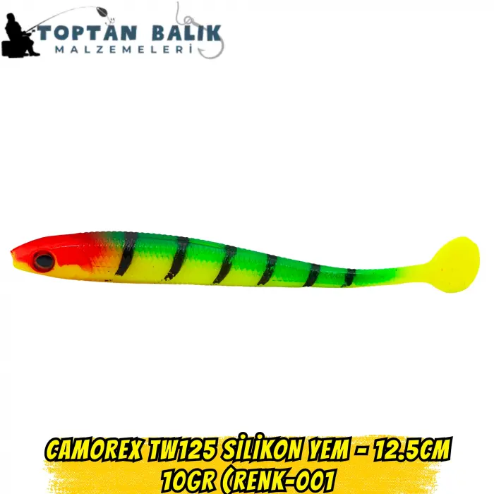 Camorex TW125 Silikon Yem - 12.5cm 10gr (Renk-001 Kırmızı Kafa Yeşil Siyah Çizgili)