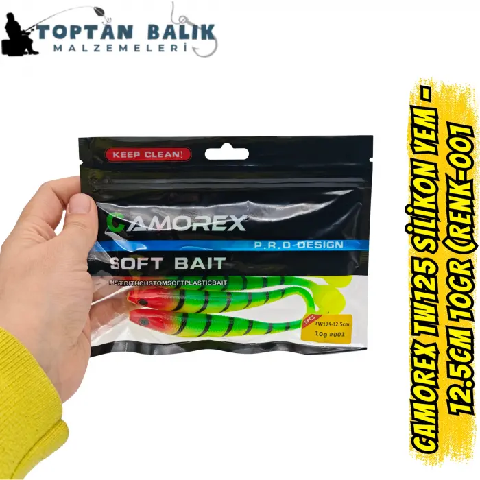 Camorex TW125 Silikon Yem - 12.5cm 10gr (Renk-001 Kırmızı Kafa Yeşil Siyah Çizgili)