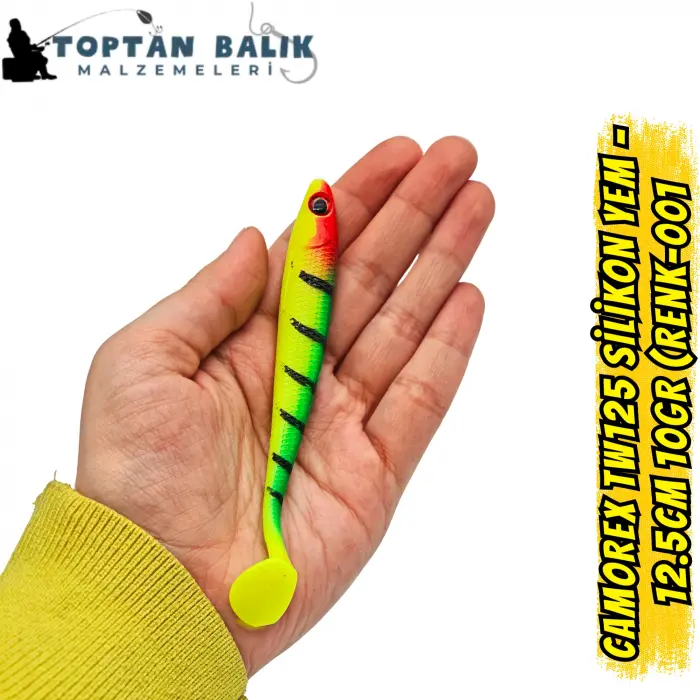 Camorex TW125 Silikon Yem - 12.5cm 10gr (Renk-001 Kırmızı Kafa Yeşil Siyah Çizgili)