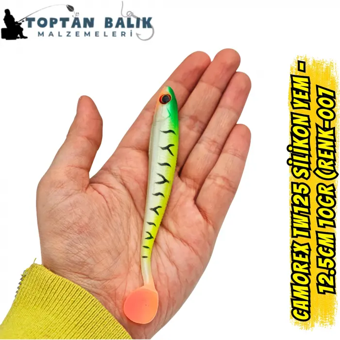 Camorex TW125 Silikon Yem - 12.5cm 10gr (Renk-007 Yeşil Kafa Sarı Üstü Siyah Çizgili)