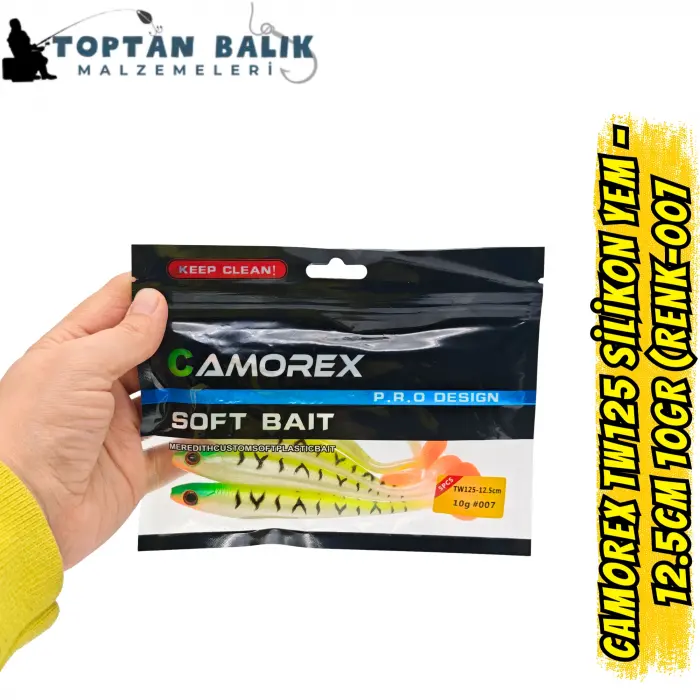 Camorex TW125 Silikon Yem - 12.5cm 10gr (Renk-007 Yeşil Kafa Sarı Üstü Siyah Çizgili)