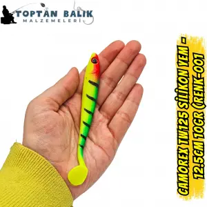 Camorex TW125 Silikon Yem - 12.5cm 10gr (Renk-001 Kırmızı Kafa Yeşil Siyah Çizgili)