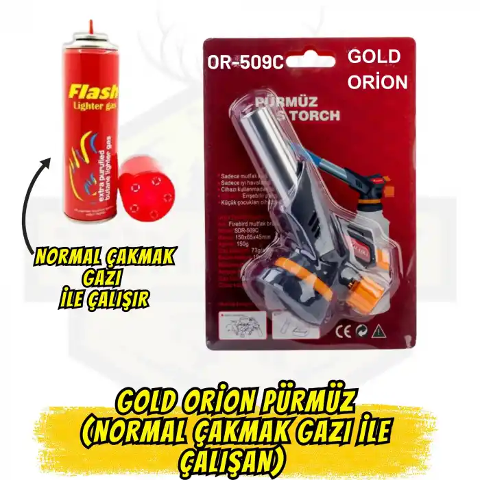 GOLD ORION OR-509C Profesyonel Pürmüz Çakmak - Normal Çakmak Gazı ile Çalışan Pratik Kamp ve Atölye Pürmüzü
