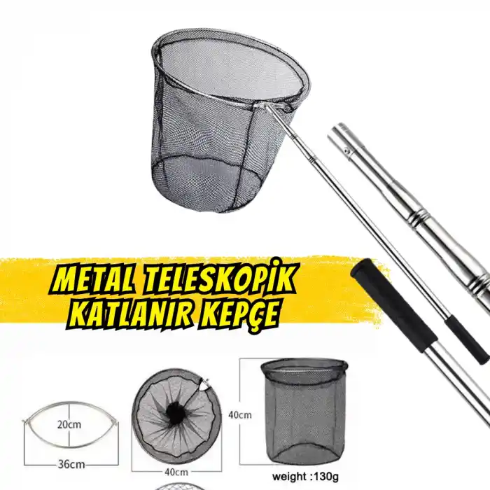 Metal Teleskopik Katlanır Balıkçı Kepçesi