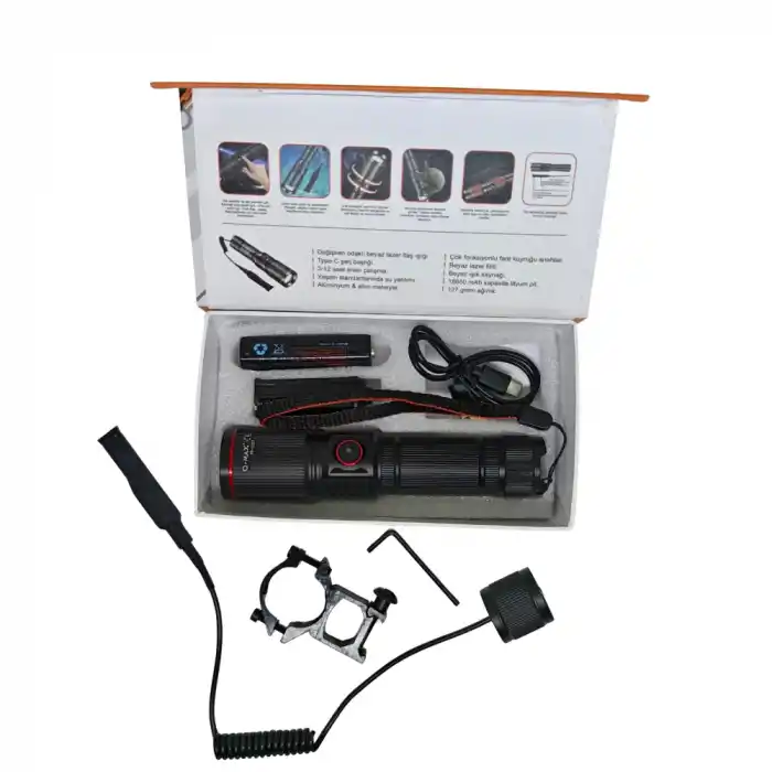 Q-max PS-3000 Taktik Tüfek Feneri 10W - 18650 Lityum Pilli, Yüksek Lümen Gücü