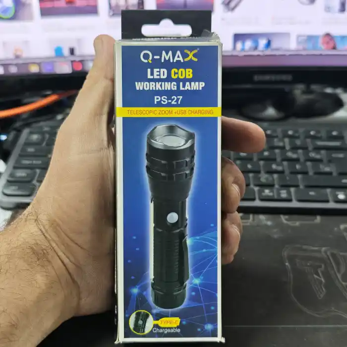 Q-max PS-27 Profesyonel Zoomlu El Feneri - COB LED, Mıknatıslı ve Çift Pil Desteği (Type-C Şarjlı)