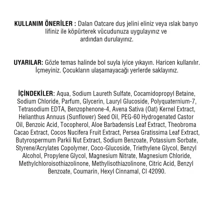 Dalan Oatcare Duş Jeli Hindistan Cevizi 450 ml