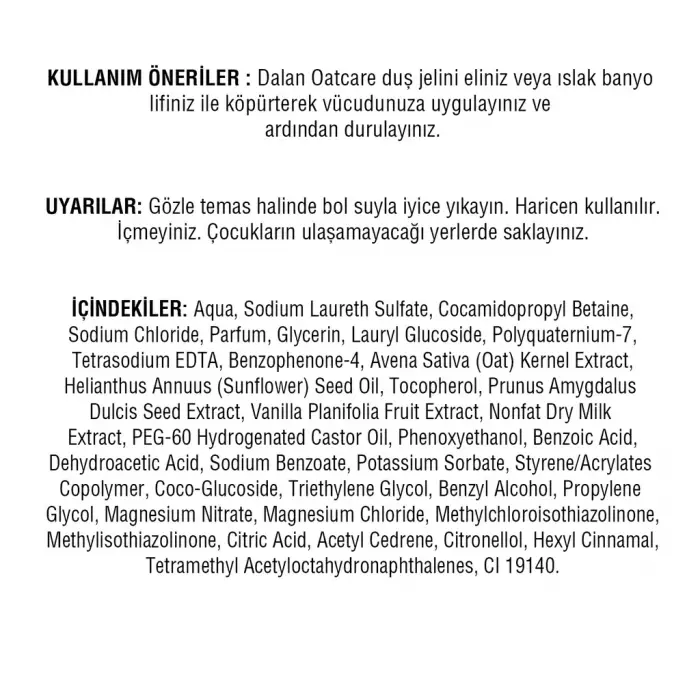 Dalan Oatcare Duş Jeli Vanilya 450 ml