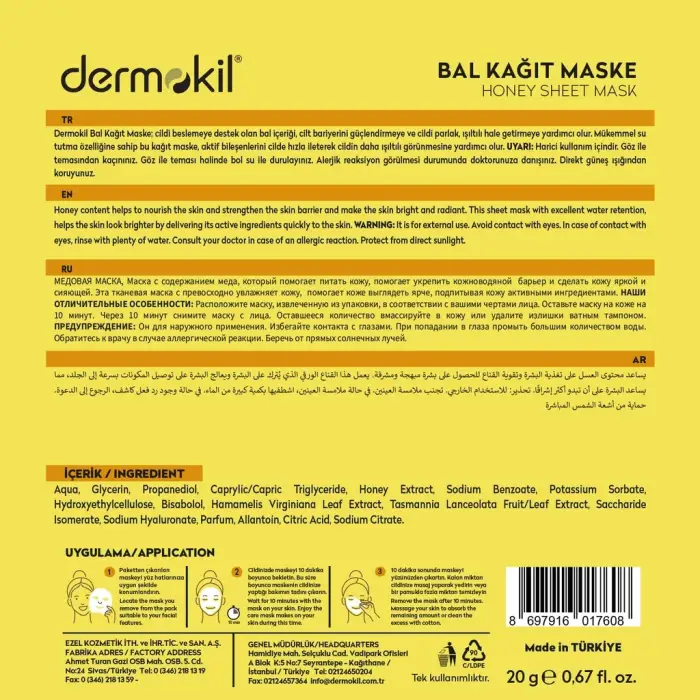 Dermokil Mat Görünümlü Ciltler İçin Bal Maskesi 20 gr