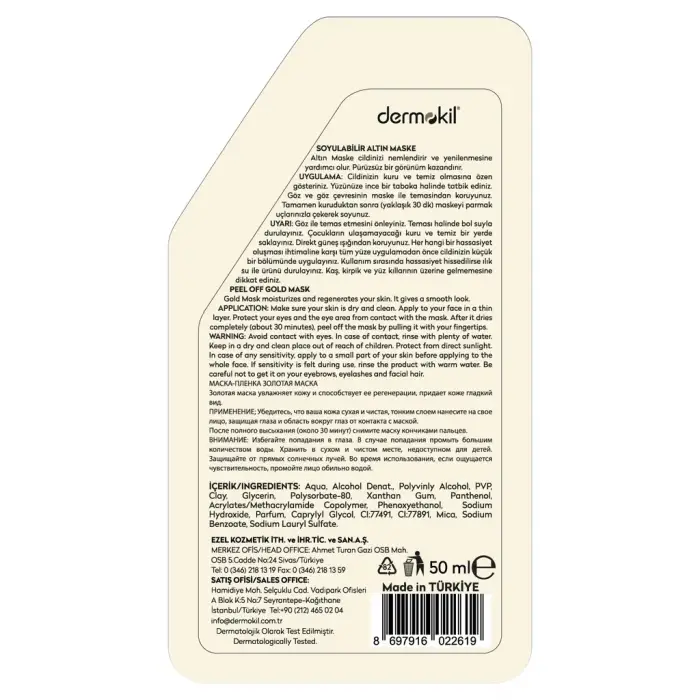Dermokil Soyulabilir Altın Kil Maskesi 50 ml