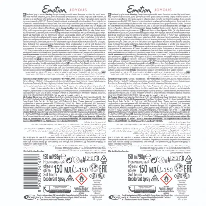 Emotion Joyous Kadın Deodorant Sprey 150 ml x 2