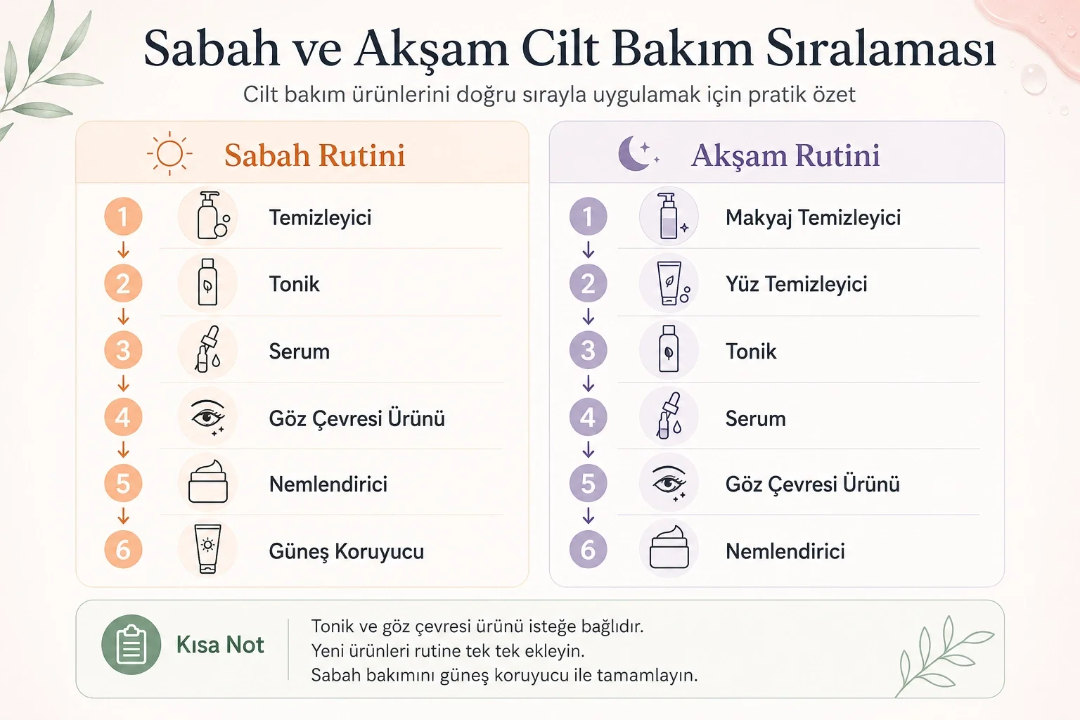 Sabah ve akşam cilt bakım ürünlerinin doğru uygulama sıralaması