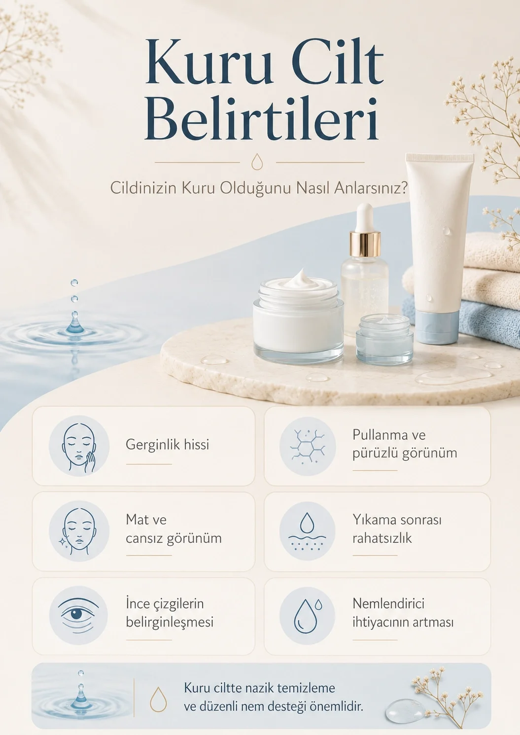 Kuru cilt belirtilerini gösteren infografik