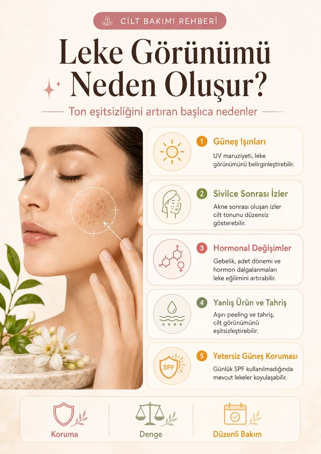Leke görünümünün nedenlerini anlatan infografik