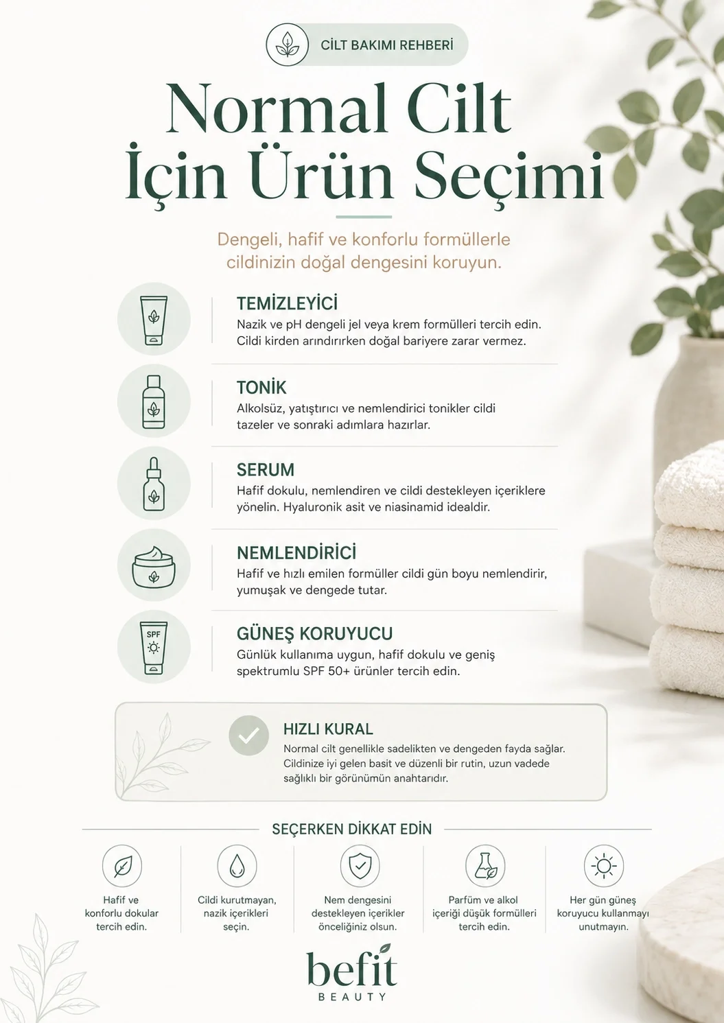 Normal cilt için uygun içerikleri anlatan infografik
