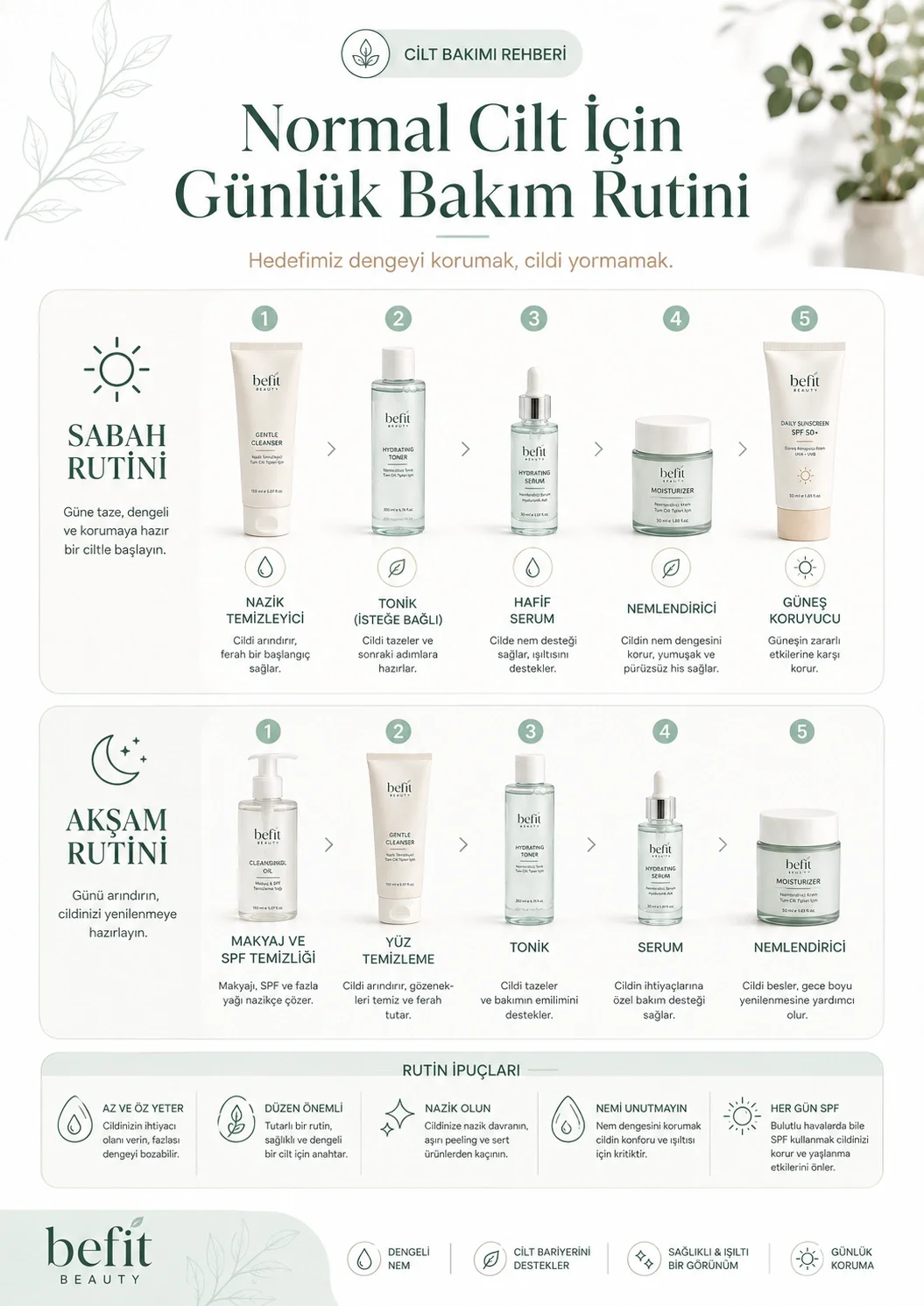 Normal cilt için ürün seçimi infografiği
