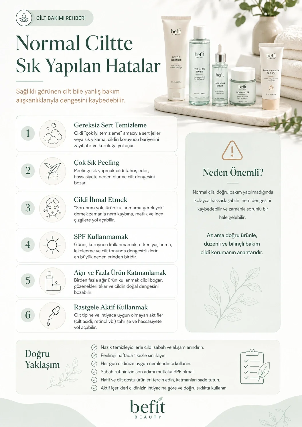 Normal ciltte sık yapılan bakım hatalarını anlatan infografik