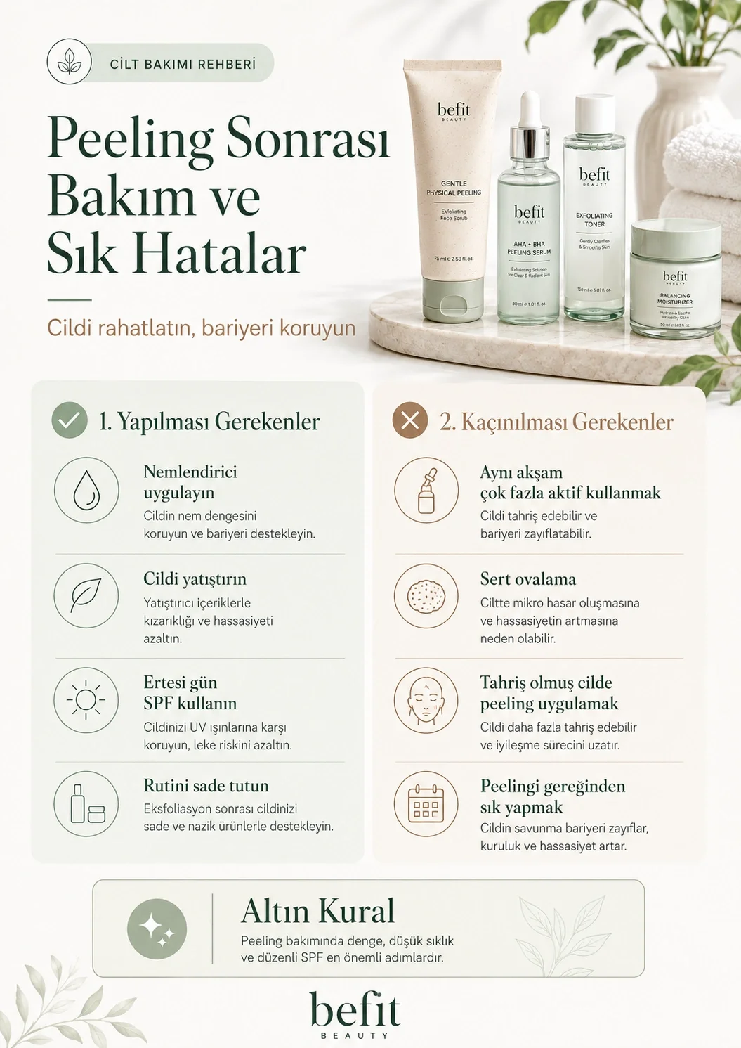 Peeling sonrasında yapılması ve kaçınılması gerekenleri gösteren infografik