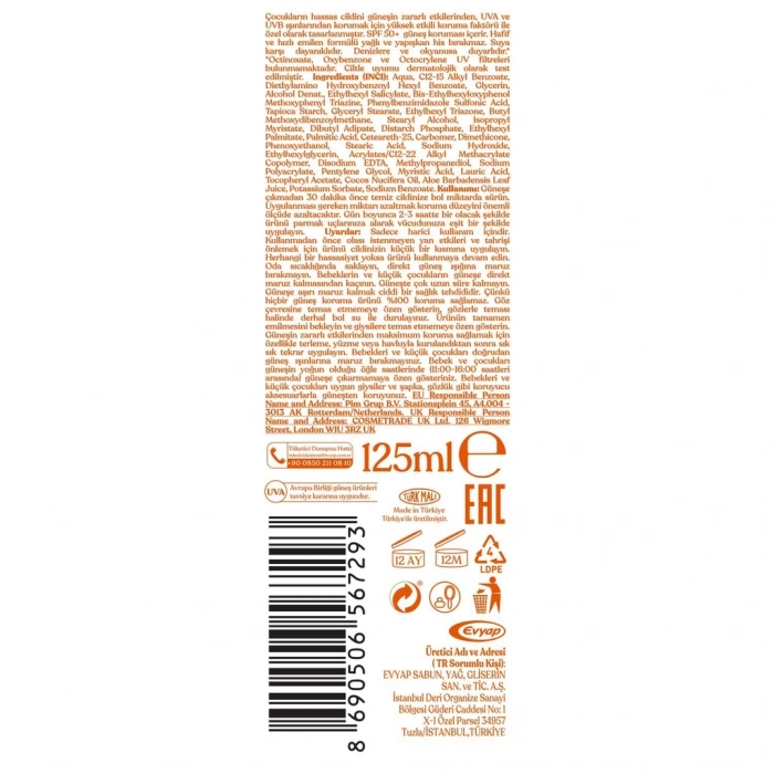 Arko Suncare 50+SPF Çocuk Güneş Kremi 125 ml