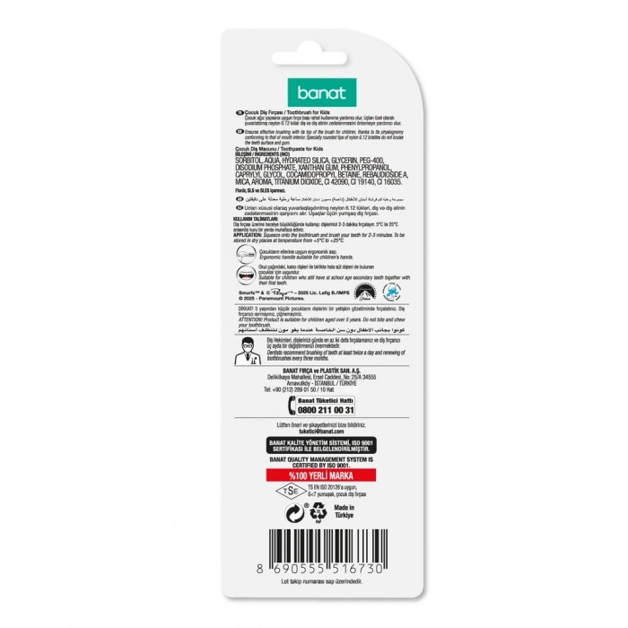 Banat Şirinler Smurfs Lisanslı Ağız Bakım Seti (Diş Macunu 25 ml + Diş Fırçası + Kep) (Asortili)