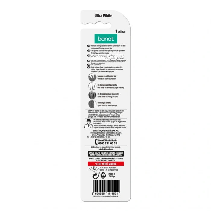 Banat Ultra White Diş Fırçası 1+1 (Orta)
