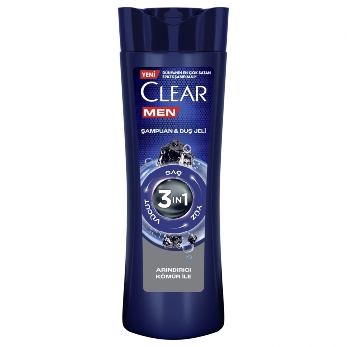 Clear Men 3 in 1 Şampuan & Duş Jeli Arındırıcı Kömür 350 ml